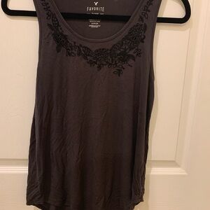 American Eagle Outfitters Charcoal Embroidered Tank Top